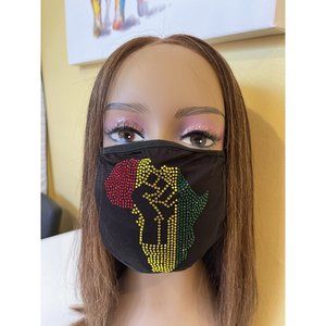 Ghana Africa Bling Rhinestone Face Mask With Filter